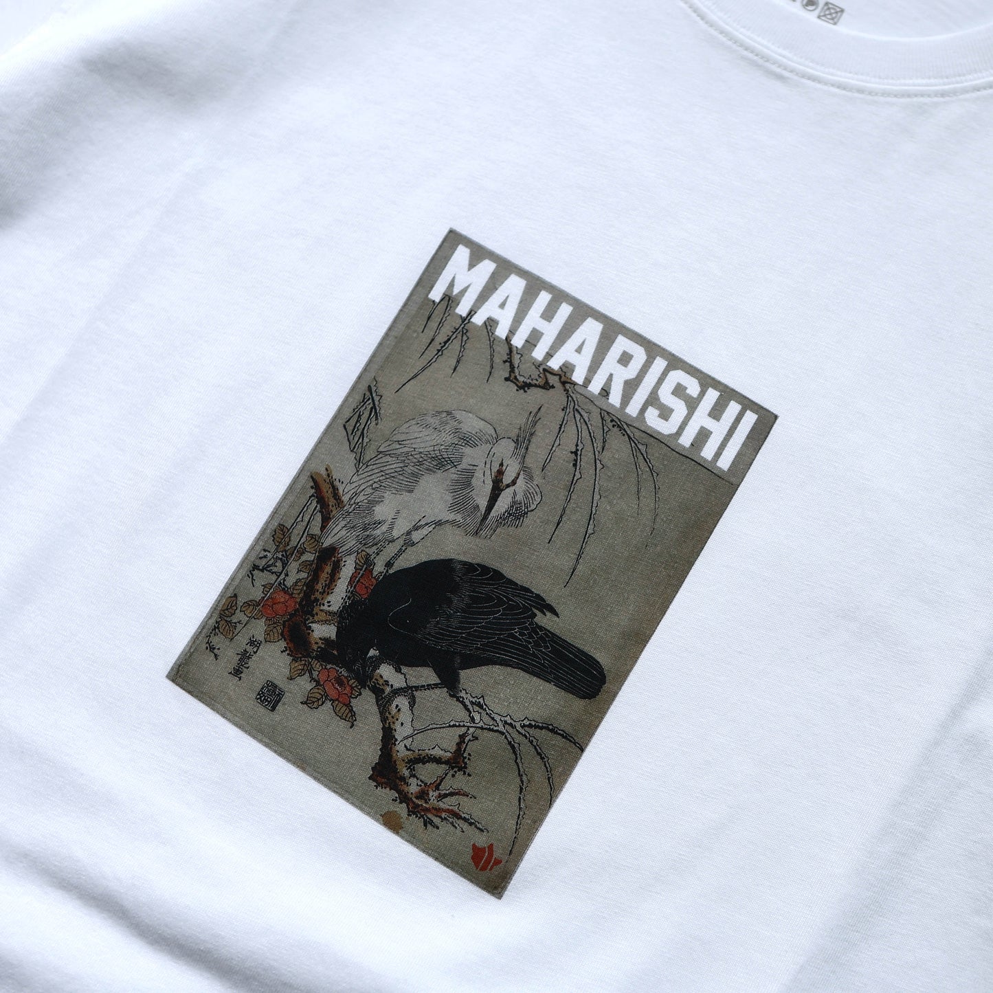 MAHARISHI 1493 Black Crow White Heron T-Shirt White