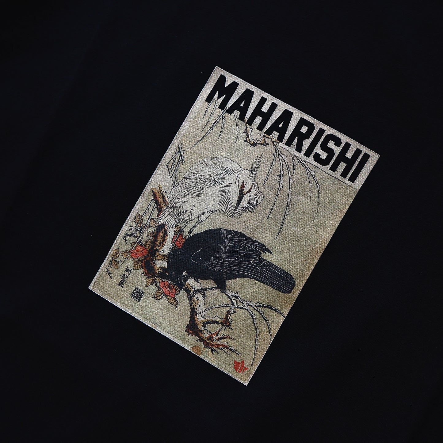 MAHARISHI 1493 Black Crow White Heron T-Shirt Black